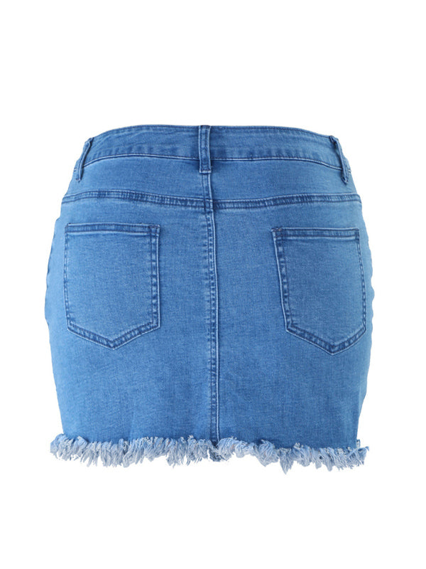 Women's Retro Fringe Pack Hip Denim Short Skirt