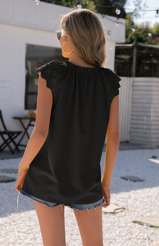 Women's Sleeveless V Neck Shirt With Cut Out Stitching