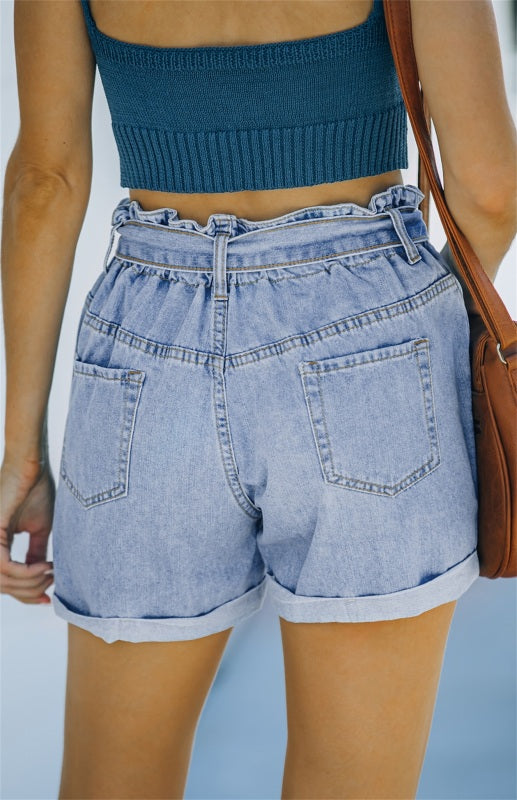 Women's Fashion Paper Bag Waist Denim Shorts