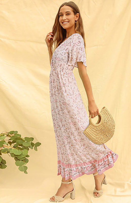 Women's Casual V-Neck Boho Floral Dress