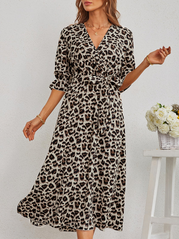 Women's fashion leopard print split dress