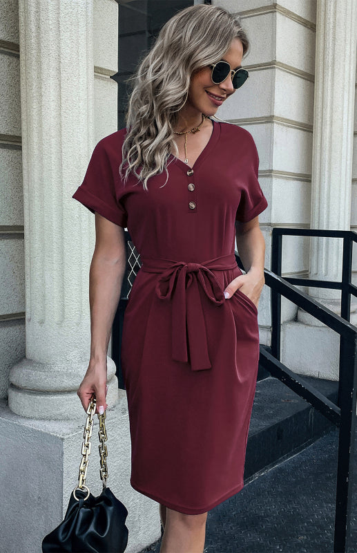 Women's Casual Short Sleeve Solid Color Dress