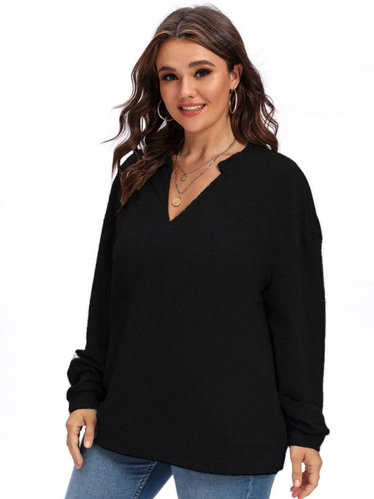 Women’s Plus Size Solid Color Long Sleeve V Neck Sweater