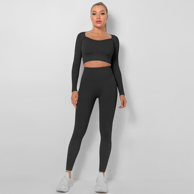 Women's Seamless High Waist Peach Gym Pants Long Sleeve Sports Two-piece Set