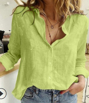 Women's Solid Color Casual Loose Long Sleeve Linen Shirt