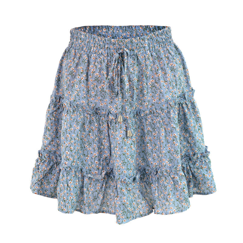 Ladies High Waist Ruffled Floral Printed A-Line Skirt