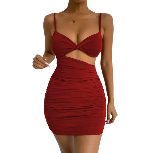 Women's Solid color sexy open waist camisole dress