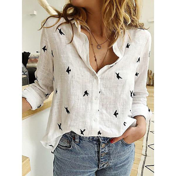 Women's Solid Color Casual Loose Long Sleeve Linen Shirt